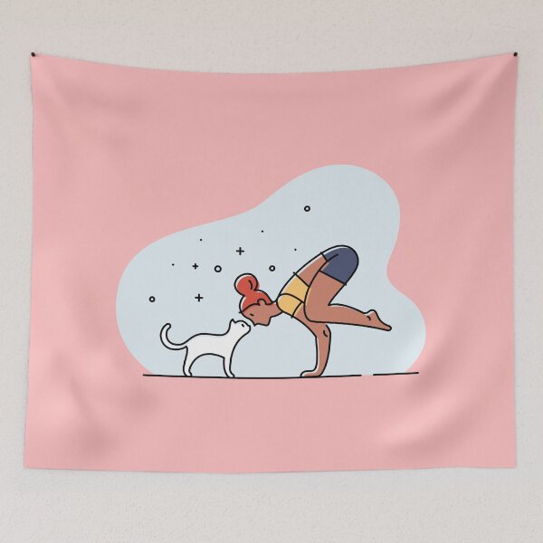 Item preview, YOGA PRACTICE WITH CAT ILLUSTRATION- Crow pose designed and sold by Trio's Stuff.