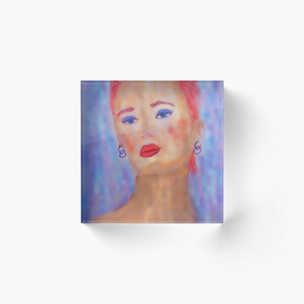 A LADY WITH RED HAIR, BLUE EYES AND RED LIPS Acrylic Block