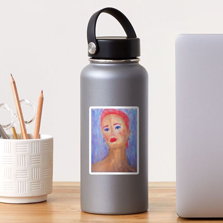 A LADY WITH RED HAIR, BLUE EYES AND RED LIPS Sticker