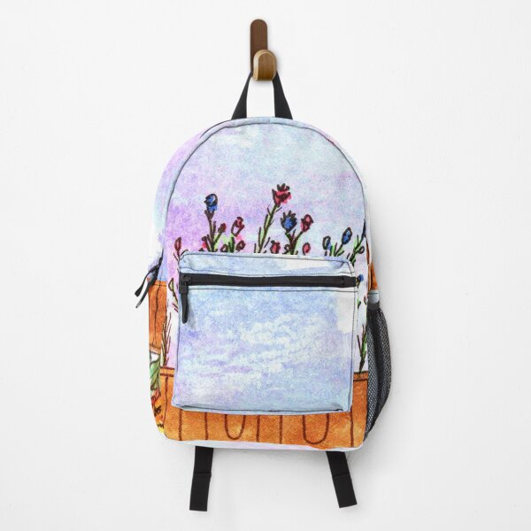 Item preview, Watercolors | Balcony with flowers and blue sky designed and sold by wunderfamily.