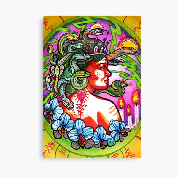 medusa with orchids, candles and lightning. Canvas Print