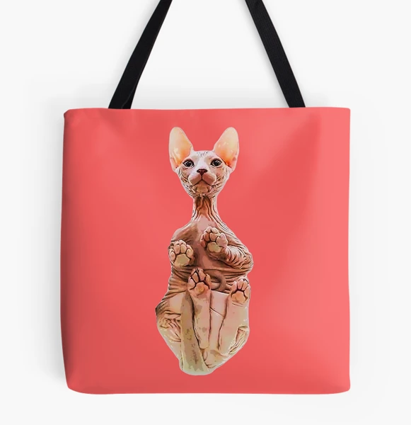Sphynx Cat Funny Tote Bag Reusable Grocery Shopping Handbag