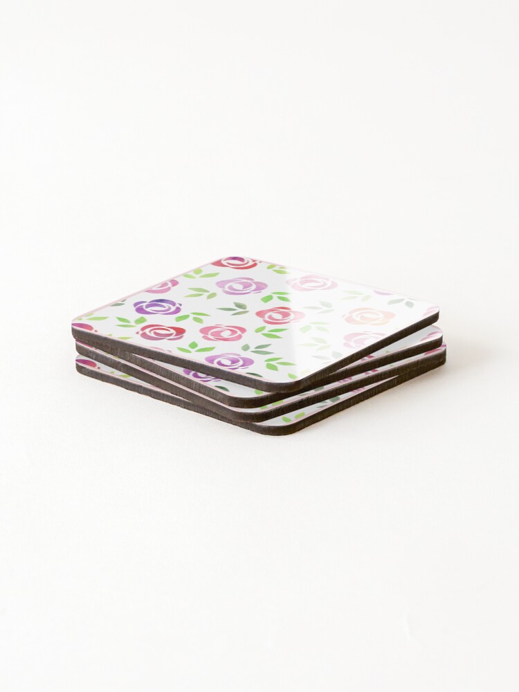 Thumbnail 4 of 5, Coasters (Set of 4), Spring - Watercolor Roses pattern designed and sold by CLPDesignLab.