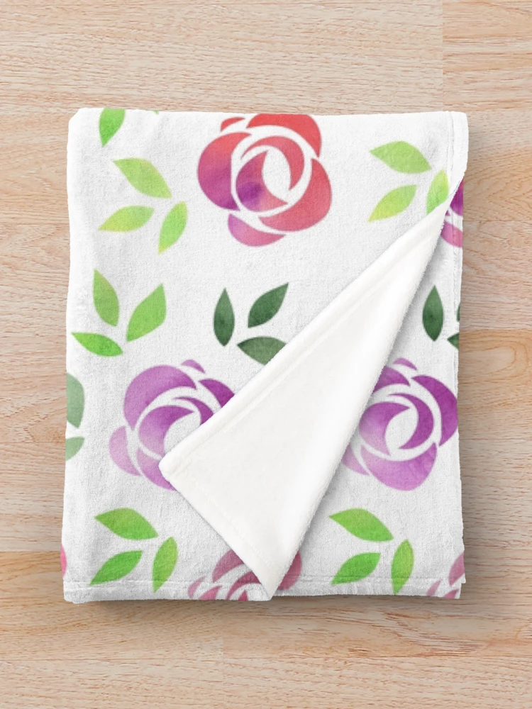 Thumbnail 3 of 6, Throw Blanket, Spring - Watercolor Roses pattern designed and sold by CLPDesignLab.