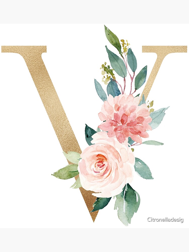 Feminine Faux Gold Foil Floral Letter M Monogram Square Sticker