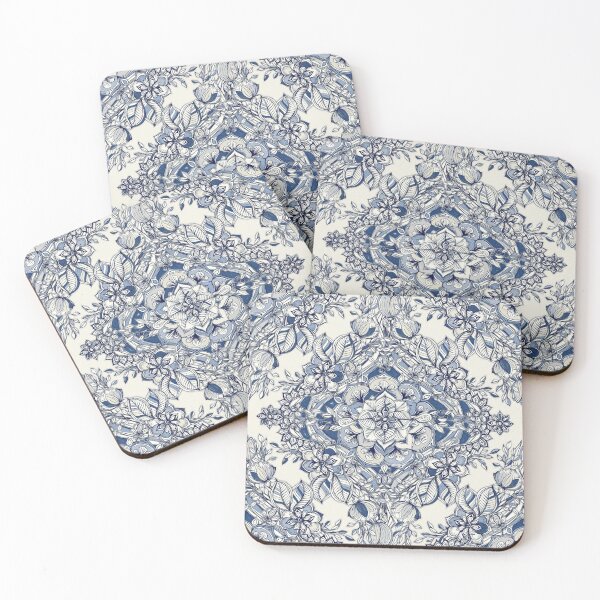 Item preview, Floral Diamond Doodle in Dark Blue and Cream designed and sold by micklyn.