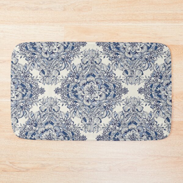 Item preview, Floral Diamond Doodle in Dark Blue and Cream designed and sold by micklyn.