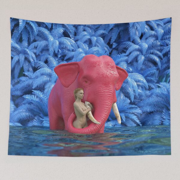 Item preview, woman bathes a red elephant designed and sold by Mike Kiev art.