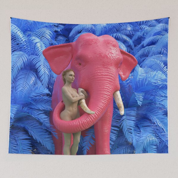 Item preview, woman bathes a red elephant designed and sold by Mike Kiev art.
