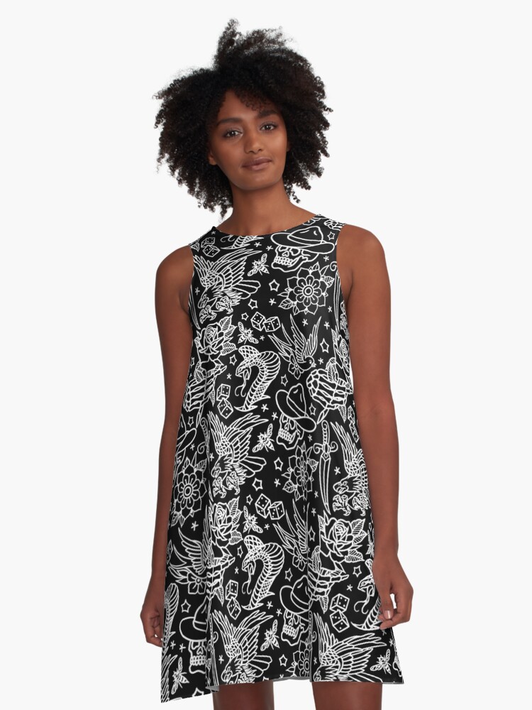 American Traditional Tattoo Flash Print | A-Line Dress