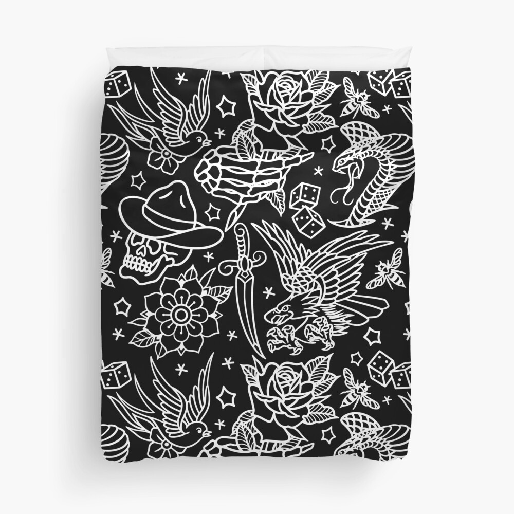Discover American Traditional Tattoo Flash Print  Duvet Cover