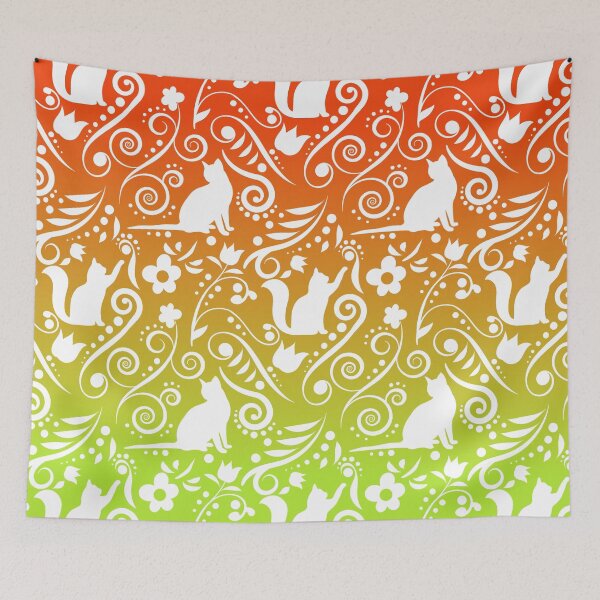 Item preview, Cat and Flowers - Tangerine & Lime (Citrus Lover Collection) designed and sold by CreativityRoams.