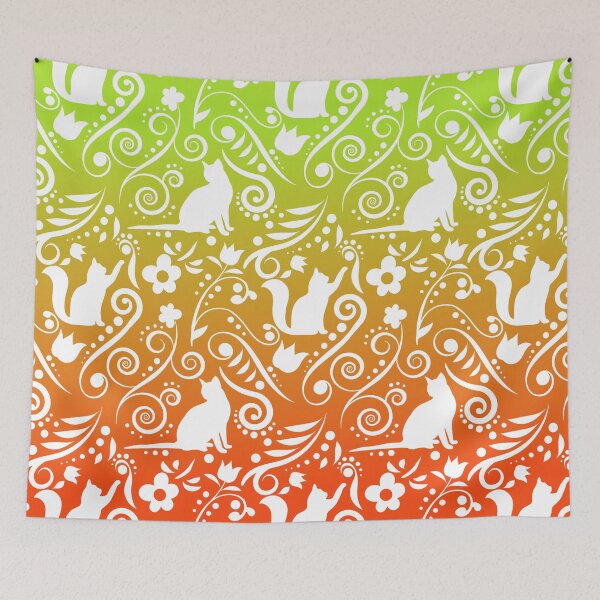 Item preview, Cat and Flowers - Tangerine & Lime RS (Citrus Lover Collection) designed and sold by CreativityRoams.