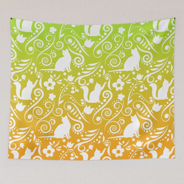 Item preview, Cat and Flowers - Lime & Orange (Citrus Lover Collection) designed and sold by CreativityRoams.