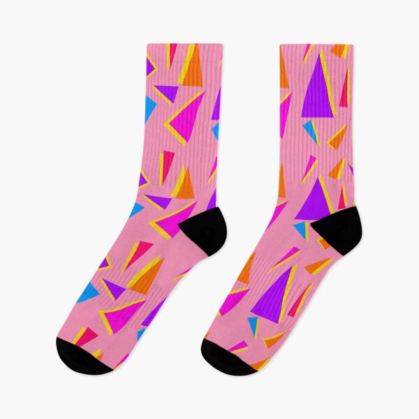 Item preview, 80s colourful geometric triangles pattern pink background designed and sold by junepillows.