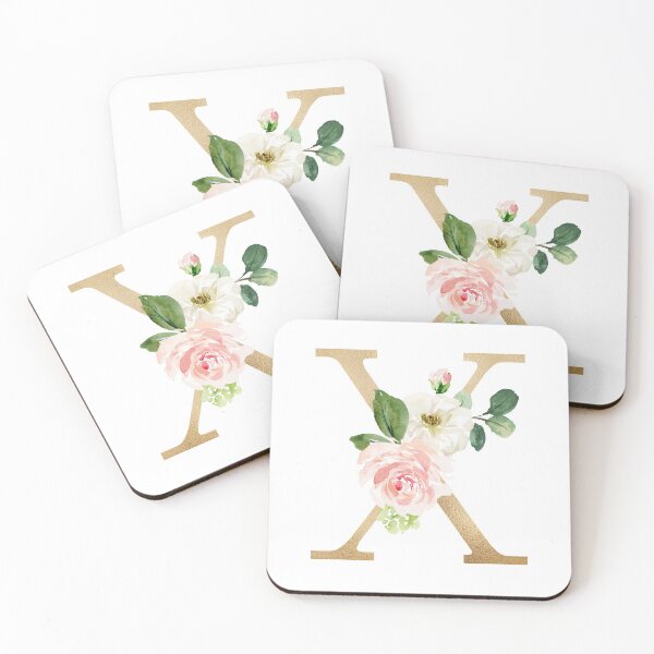 Item preview,  Monogram letter X - Faux gold foil and pink and white flowers and green leaves designed and sold by Citronelladesig.