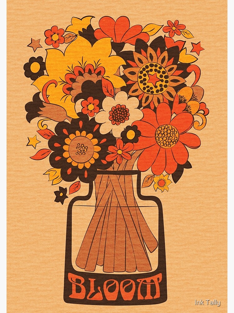 Retro 70s Flower Vase, Orange, yellow, Brown | Art Print