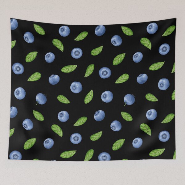 Item preview, seamless pattern blueberry with leaves on Black background, symbol of summer. designed and sold by Yevheniia Hulinska.
