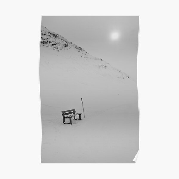Winter Bench and little Sun, Bregalga, Switzerland Poster