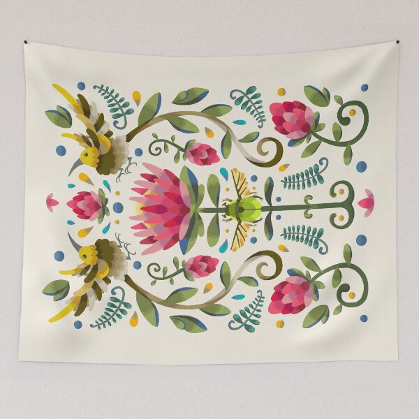 Item preview, Light Protea Flower with Sugarbird and Green Beetle designed and sold by maak-and-illy.
