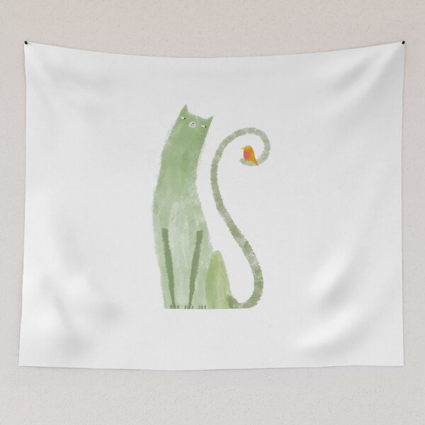Item preview, Green cat with a little cute bird designed and sold by zipo-art.