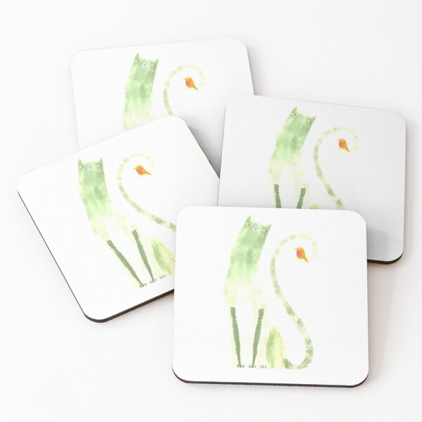 Item preview, Green cat with a little cute bird designed and sold by zipo-art.
