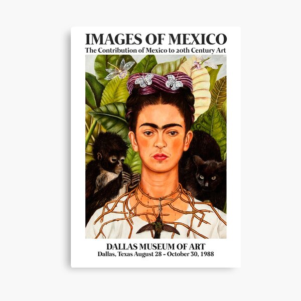 Póster de arte de la exposición de Frida Kahlo - "Autorretrato con collar de espinas y colibrí" 1988 Lienzo