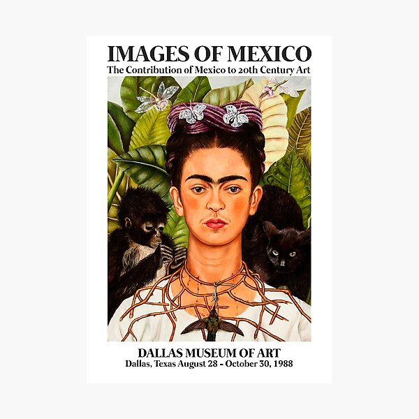Frida Kahlo Exhibition Art Poster - Self-Portrait with Thorn Necklace and Hummingbird 1988 Photographic Print