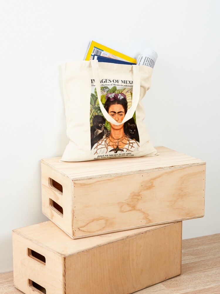 Alternate view of Frida Kahlo Exhibition Art Poster - Self-Portrait with Thorn Necklace and Hummingbird 1988 Tote Bag