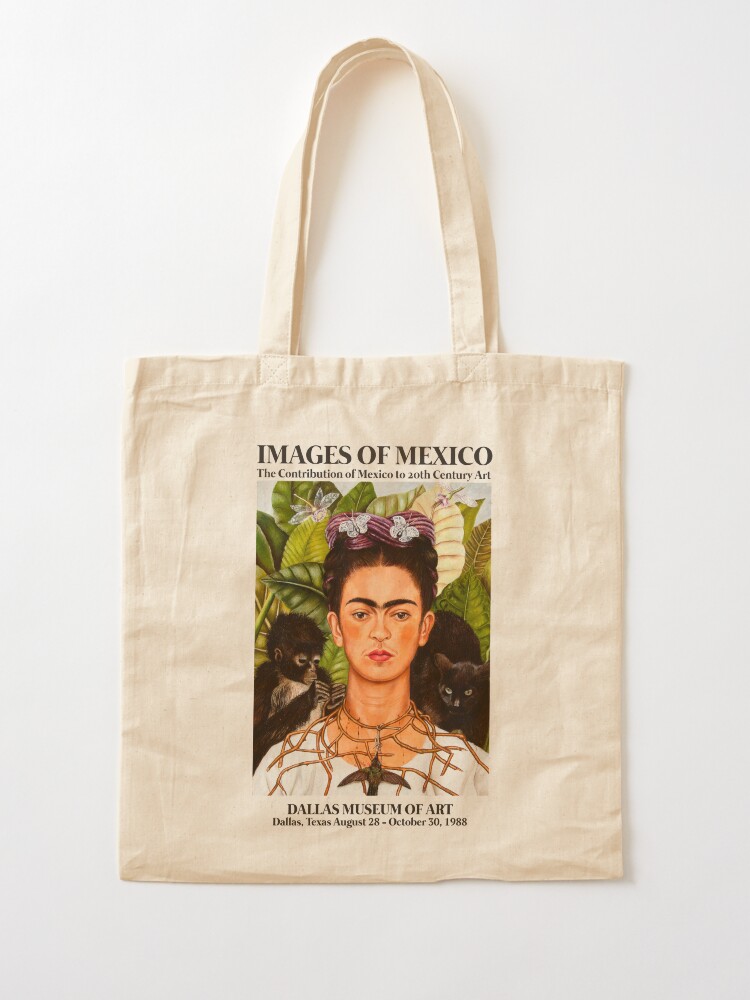 Alternate view of Frida Kahlo Exhibition Art Poster - Self-Portrait with Thorn Necklace and Hummingbird 1988 Tote Bag