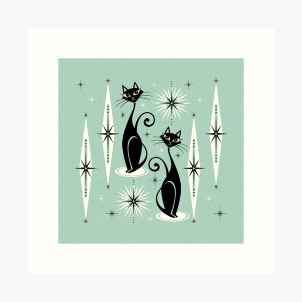 Item preview, Mid Century Meow Retro Atomic Cats on Vintage Mint ©studioxtine designed and sold by studioxtine.