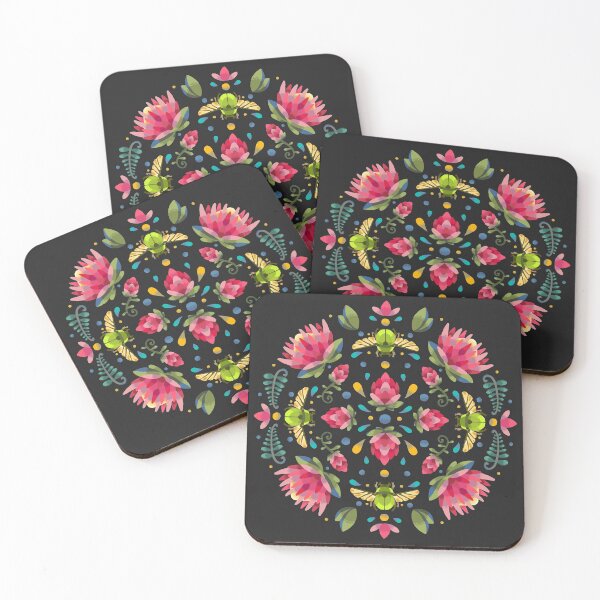 Item preview, Dark Protea Flower Circle Pattern with Green Beetle designed and sold by maak-and-illy.