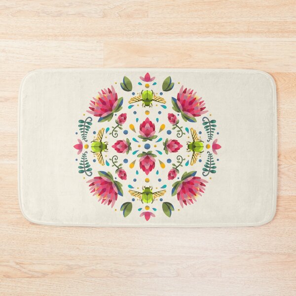 Item preview, Light Protea Flower Circle Pattern with Green Beetle designed and sold by maak-and-illy.