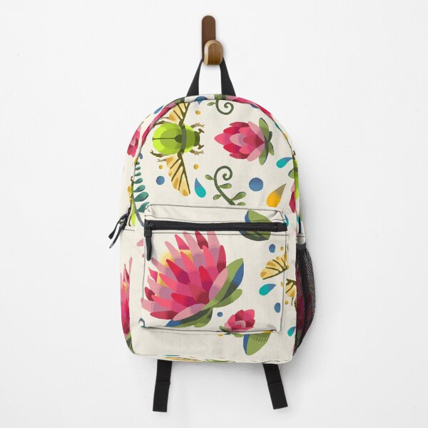 Item preview, Light Protea Flower Circle Pattern with Green Beetle designed and sold by maak-and-illy.