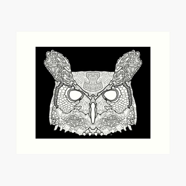 Norse Great Horned Owl White Art Print