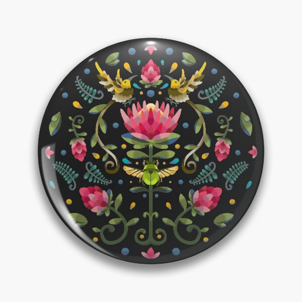 Item preview, Dark Protea Circular Design with Cape Sugarbird and Green Beetle designed and sold by maak-and-illy.