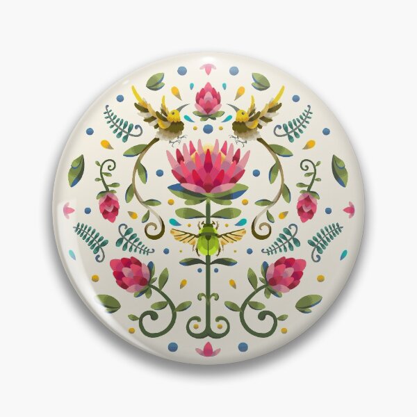 Item preview, Light Protea Circular Design with Cape Sugarbird and Green Beetle designed and sold by maak-and-illy.
