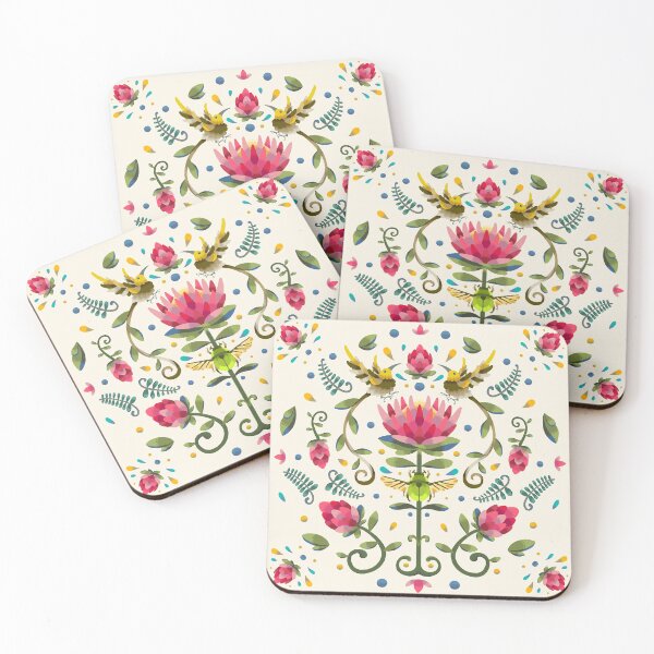 Item preview, Light Protea Circular Design with Cape Sugarbird and Green Beetle designed and sold by maak-and-illy.
