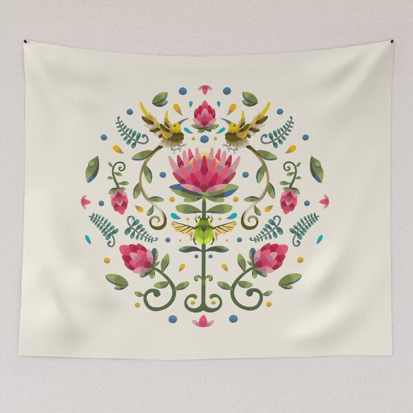 Item preview, Light Protea Circular Design with Cape Sugarbird and Green Beetle designed and sold by maak-and-illy.
