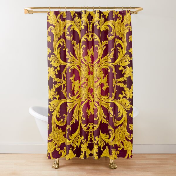 Rococo Kaleidoscopic Burgundy and Gold print Shower Curtain
