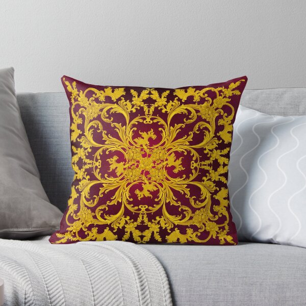 Rococo Kaleidoscopic Burgundy and Gold print Throw Pillow