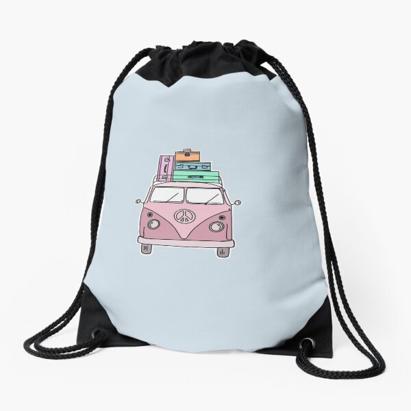Pink adventure van Drawstring Bag