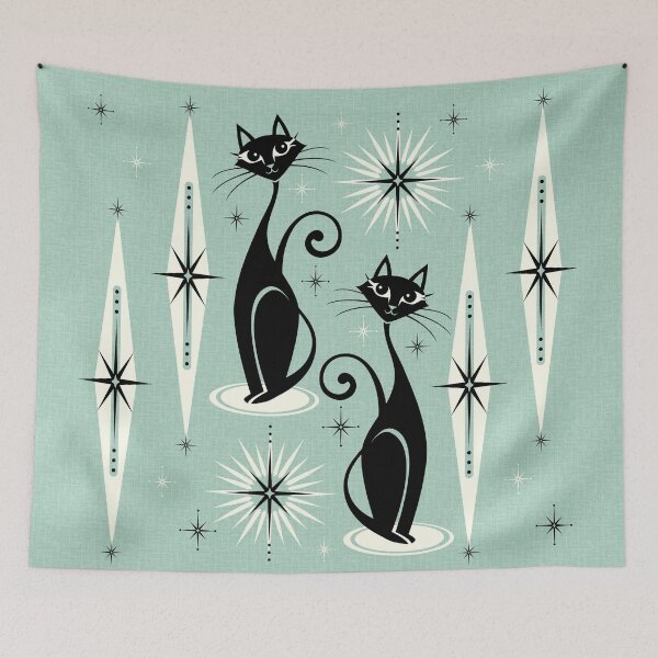 Item preview, Mid Century Meow Retro Atomic Cats on Vintage Mint ©studioxtine designed and sold by studioxtine.