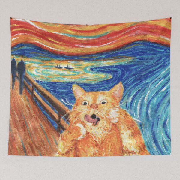 Item preview, The Meow Fat Cat Funny Kitty Art Meme Edvard Munch The Scream Painting designed and sold by novea guzman.