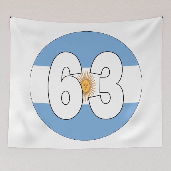 Item preview, Number 63 with Argentina flag on the background designed and sold by AllShirts21.