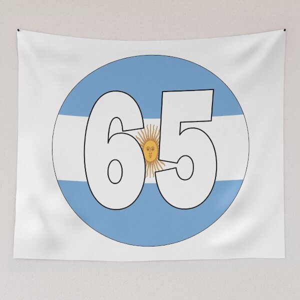 Item preview, Number 65 with Argentina flag on the background designed and sold by AllShirts21.
