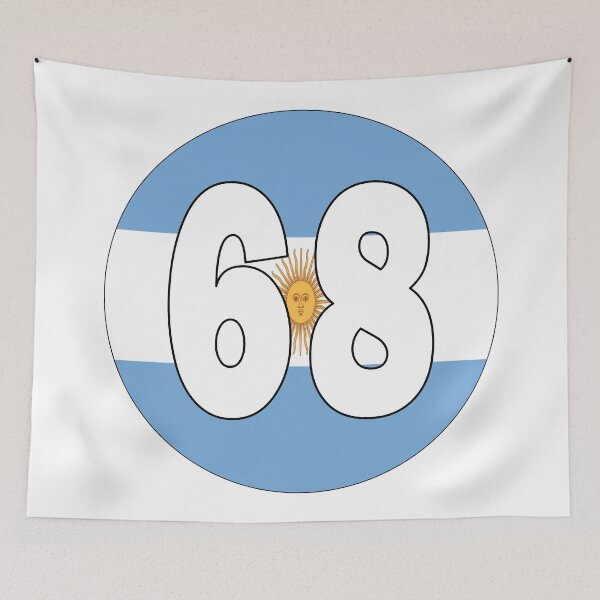 Item preview, Number 68 with Argentina flag on the background designed and sold by AllShirts21.