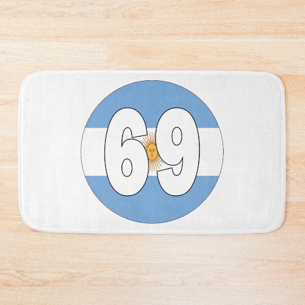 Item preview, Number 69 with Argentina flag on the background designed and sold by AllShirts21.