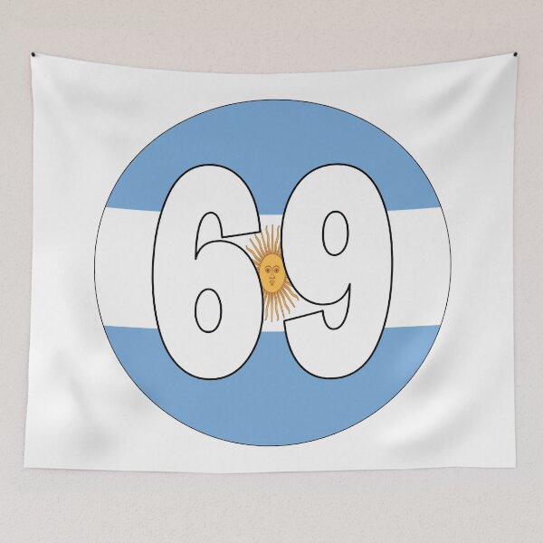 Item preview, Number 69 with Argentina flag on the background designed and sold by AllShirts21.