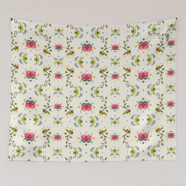 Item preview, Light and Uniform Protea, Cape Sugarbird and Green Beetle Pattern designed and sold by maak-and-illy.
